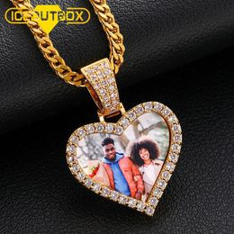 Necklaces New Custom Photo Heart Memory Medallions Solid Pendant Necklace Hip Hop Women Men Jewelry Personalized Cubic Zircon Chains Gift