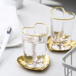 toothbrush Bathroom Cup Set Love Shaped Glass Wash Cup Set Golden Storage Tray Couple Toothbrush Cup Tooth Bucket Creative Cute