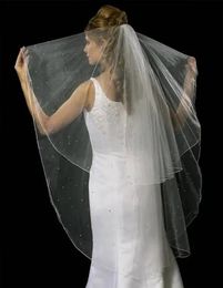 Veils New Hot Luxury High Quality Best Selling Amazing Real Picture Two Layer Pencil Edge Wedding Veils White Ivory Waltz Length Alloy C