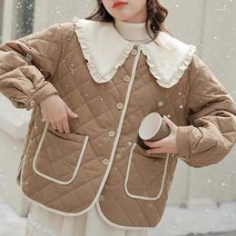 Women's Trench Coats Sweat Cotton Padded Jacket Women Vintage Kawaii Harajuku Coat Autumn Winter Warm Patchwork Ruffled Lolita Loose Student