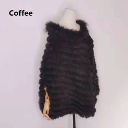 Women Rabbit Fur Raccoon Fur Poncho Knitted Pullover Cape Real Fur Knitting Wraps Shawl Big Shawl 240113