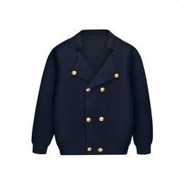 Arrival Knitted Cardigans For Boys England Style Double Breasted Coats Spring Autumn Navy Blue Teenage Uniform Girls Sweater 240113