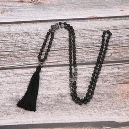 Mala Beads 6mm Volcanic Stone Knotted Meditation Semi-Precious Jewellery Men And Women Charm Necklace Hanging Black Tassel Pendant N328r