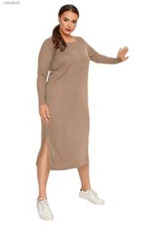 Basic Casual Dresses Plus Size Long Sleeve Autumn Loose Casual Dress Women Straight Side Split Work Office Midi Dress Female Big Size Clothing 4XL YQ240115