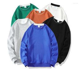 Men's Hoodies 2024 Spring And Autumn White Bottom Round Neck Solid Coat Drop Shoulder Long Sleeve Sweater