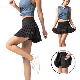 Ll Pleated Tennis Skirt Women Gym Clothes Sports Shorts Female Running Fitness Dance Yoga Beach Biker Golf Skirts High Quality