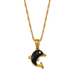 Pendant Necklaces Anniyo Black Dolphins For Women Girls Gold Color Dolphin Charm Jewelry #068502