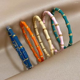 Bangle Greatera Colorful Enamel Bamboo Stainless Steel For Women Waterproof Gold Plated Metal Bracelets Jewelry