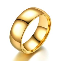 8mm Simple Ring Classic Smooth Golden Color 14k Yellow Gold Wedding Engagement Rings for Women and Men Jewelry