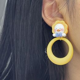 Dangle Earrings Ear Circus Shining Sun Duck Japanese Color Contrast Childlike Fun Cute Stupid Cartoon Personality Clip