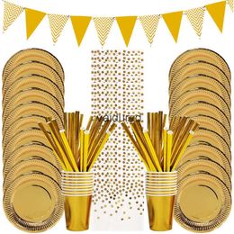 Disposable Dinnerware Gold Party Disposable Tableware Set Paper Plates Cups Napkins for Birthday Wedding Bachelorette Party Decoration Baby Showervaiduryd