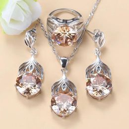 Necklaces Mark Big Jewelry Sets Round Champagne Cubic Zirconia Long Stud Earrings and Necklace Sets for Women Elegant Accessories