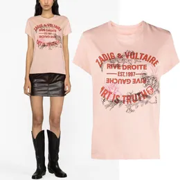 24ss Zadig & Voltaire Designer Streetwear Sweatshirt Flowers embroidered Women Girls Pink Outdoor T-shirts