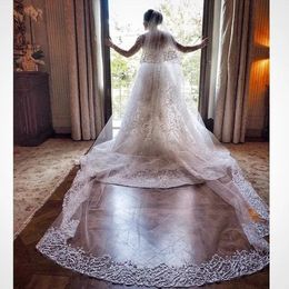 Veils Luxury Crystal Cathedral Length Bridal Veil Two Layer Tulle Long Applique Wedding Veils White Or Ivory Wedding Accessories With Fr