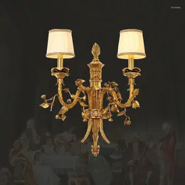 Wall Lamp French Rococo Pastoral Fabric Shade Master Bedroom Living Room Porch Hallway Light European Copper Luminaire