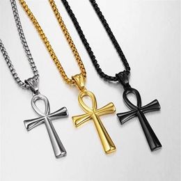 Sm 25 43mm Women Men's Cross Necklace 316L Stainless Steel Jesus Ankh Pendant Rolo Chain Jewellery Gold Silver Black 3mm 242176