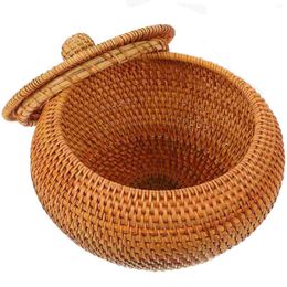 Dinnerware Sets Round Rattan Boxes With Lid 786 Inch Hand Woven Serving Bowl Basket Natural Storage Jar Wicker Organizer Bin For Coffee