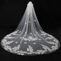 Veils Cheap 2018 New Bridal Veils Cathedral Length 3M Long Lace Applique Ivory Wedding Veil With Free Comb