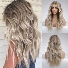 Synthetic Wigs Blonde Unicorn Ombre Brown Blonde Lace Front Synthetic Wig Long Curly Hair Wigs for Women Heat Resistant Daliy Party Use Q240115