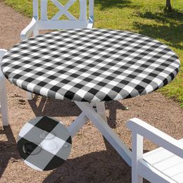 Homaxy Round Table Cover Fitted Vinyl Tablecloth Elastic Waterproof Dining Table Covers Home Decoration For Picnic Camping 240113