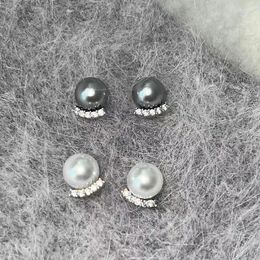 Stud Earrings Korea Fashion Light Luxury Simple Classic Gray Pearl Zircon Birthday Party Gift Woman Jewelry Crystal Small