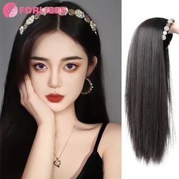 FORLISEE Wig Women's Long Hair Band Wig U-shaped Half Head Cover Long Straight Hair Natural Wig Piece240115