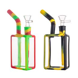 High Quality Silicone and Glass Bong Beverage Juice Box Design Smoking Water Pipe with Silicone Downstem and 14mm Glass Bowl Smoking Accessories for Tobacco GJ5415