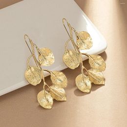 Dangle Earrings Vintage Golden Colour Leaves Fashion Exaggerate Punk Jewellery Temperament Party Drop For Women Brincos