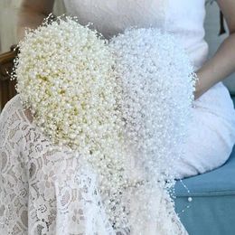 Flowers Wedding Flowers 100% Bouquet Flower Bridal Full Pearls Ivory&white Handmade Waterfull Bride BouquetWedding