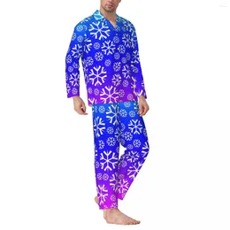 Men's Sleepwear White Snowflake Pajamas Men Purple And Blue Cute Soft Daily Autumn Two Piece Casual Oversize Custom Pajama Set