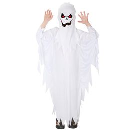 Theme Costume Kids Child Boys Spooky Scary White Ghost Costumes Robe Hood Spirit Halloween Purim Party Carnival Role Play Cosplay 294I