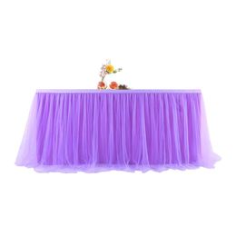 Table Skirt Sweet Decoration Birthday Cloth Wedding Home Accessories Party Tulle Covers White Pink Purple Tablecloth Rectangular 240113