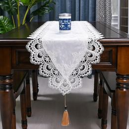 Table Runner White Table Runners Wedding Europe Embroidered 40*200Cm Table Flag Home Decorations Tv Cabinet Dust Lace Bed Runner 240113