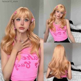 Synthetic Wigs Ginger Light Orange Synthetic Natural Hair Wig for White Women Long Wavy Cosplay Wig with Bangs High Temperature Daily Fake Hair Q240115