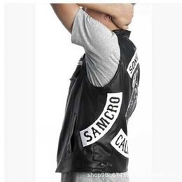 2019 New Fashion Sons Of Anarchy Embroidery Leather Rock Punk Vest Cosplay Costume Black Colour Motorcycle Sleeveless Jacket Y0913290Z