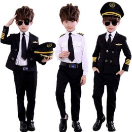 new fashion Children's Day Pilot Uniform Stewardess Cosplay Halloween Costumes for Kids Disguise Girl Boy Captain Aircraft Fa2591