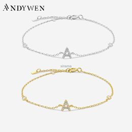 Chain ANDYWEN 925 Sterling Silver Initial 26 Letters Alphabet Monogram Gold Name Bracelet Crystal CZ Zircon 2021 Fashionable Jewelry YQ240115