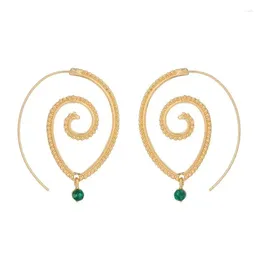 Dangle Earrings Huitan Big Spiral Shaped With Green CZ Charm Novel Design For Women Hip Hop Girls Statement Jewellery