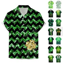 Men's Casual Shirts Male St. Patricks's Day Short Sleeve Shirt Autumn 3D Printing Hawaii Beachwear Vintage Print Camisa Social Dress