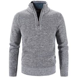 Winter Mens Fleece Thicker Sweater Half Zipper Turtleneck Warm Pullover Quality Male Slim Knitted Wool Sweaters for Spring 240115