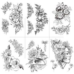 Wen Aimei waterproof tattoo sticker black handpainted plain flower set water transfer