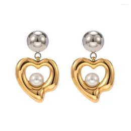 Stud Earrings Stainless Steel PVD 18K Gold Plated Tarnish Double Colour Ball Heart Drop For Woman Jewellery Wholesale 2024 Trendy