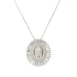 Mother Virgin Mary Pendant Necklace Women Men Christian Cubic Zirconia Statement Necklace Party Collier Femme Jewellery S41286I