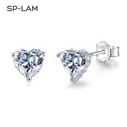 1CT Earrings Heart Created Diamond Stone Genuine 925 Silver Women Elegant Luxury Tiny CZ Paved Studs Jewellery Gift 240113