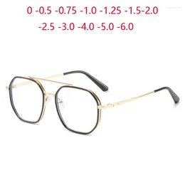 Sunglasses Double Beam Metal Polygon Finished Myopia Glasses Women Men Literary Student Prescription Eyeglasses Diopter 0 -0.5 -1.0 To -6.0