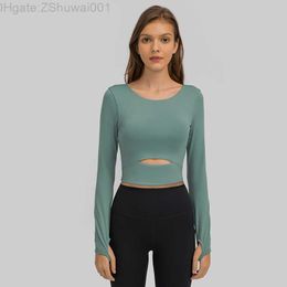 L2032 Cropped Shirts With Cups Slim Fit Sweatshirts Running Outfit Long Sleeve Yoga Tops Outdoor Sports Coat Jacket Women Leisure Hoodie Fitness WearOCDQ