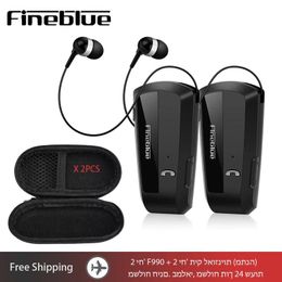 Earphones 2PCS Fineblue F990 BT5.0 business Bluetooth Headset Driver Earphone stereo earbud Vibration Retractable Headphones With bag