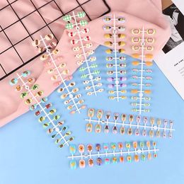 False Nails Cute Fruit Painted Child Nail Tips Kids Girls Cartoon Press On Colourful Full Cover Detachable Manicure