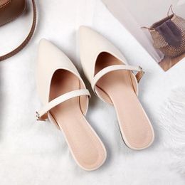 Slippers Low Flat Shoes Female Woman's Slides Loafers Cover Toe Fashion Mules Sexy 2024 Luxury Pointed Fabric Rome Basic Rubber