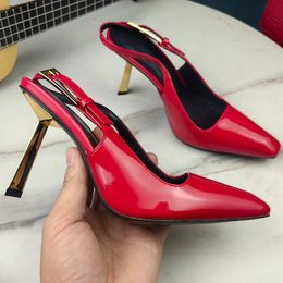 Sexy Patent Leather Sandals Designer Slingback Dress Shoes Fashion Pointed Toe Stiletto Heels 10.5cm Women Party Pumps Size 35-42 With box